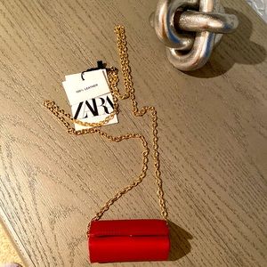 Zara-Red Leather lipstick mini pouch NWT
